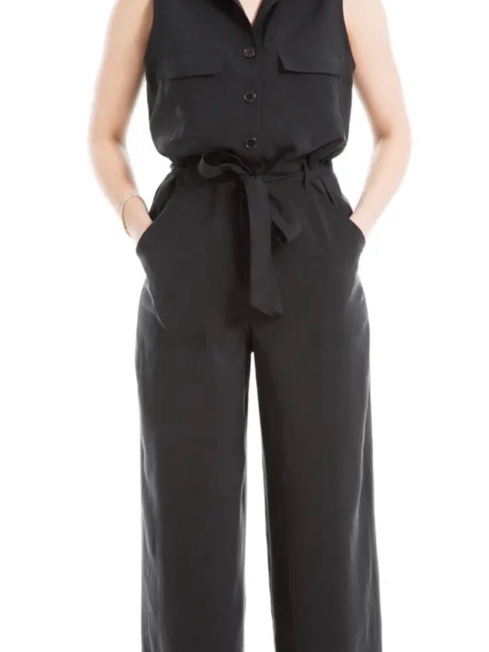Max Studio Sage Olive Green Jumpsuit with Waist Tie